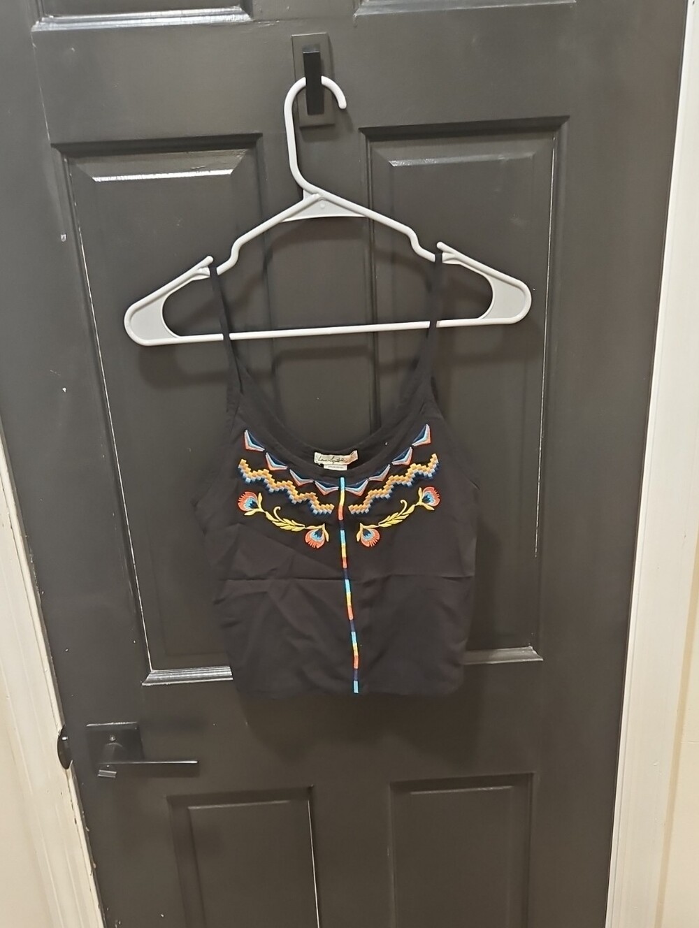 Love Squared Black Camisole with Colorful Embroidered Trim